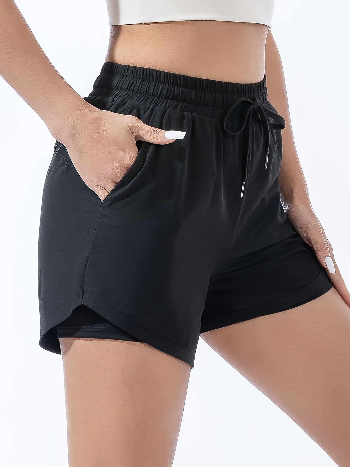Womens High Waist Running Shorts - Comfortable Elastic Drawstring Waistband, Super Quick Drying, Seamless Training Shorts