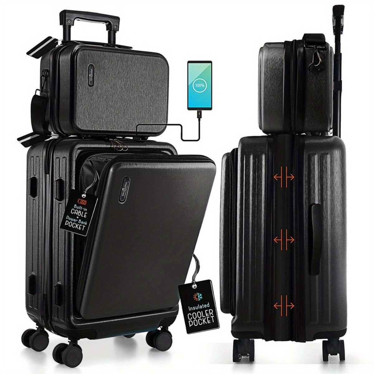 US - TSA Lock Expandable Hardshell Luggage Set 2 Pc Carry-On Spinner Suitcase & Case