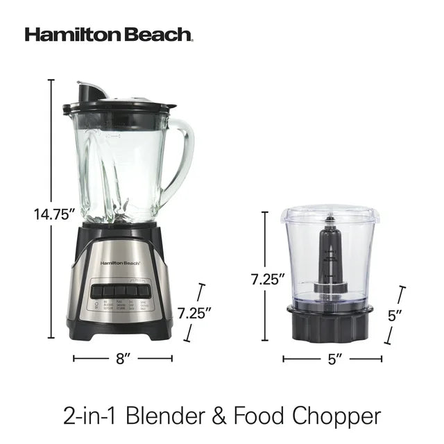 Hamilton Beach, Multi-Function Blender 40 oz. Glass Jar and 3-Cup Chopper, Mini Food Processor, Stainless Steel