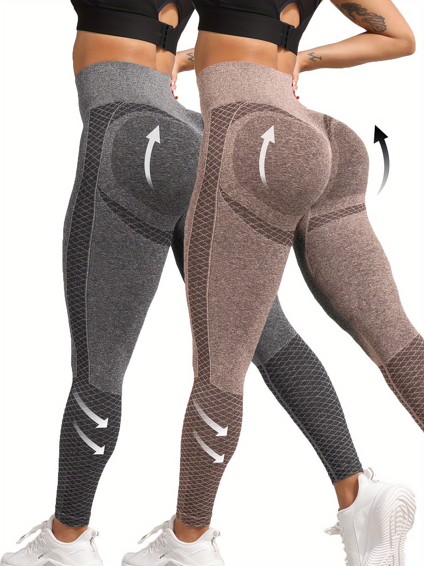 2pcs Peach Lift High-Waist Yoga Leggings for Women - Slimming, Butt-Lifting Workout Pants with Wide Waistband, Stretchy & Seamless Activewear