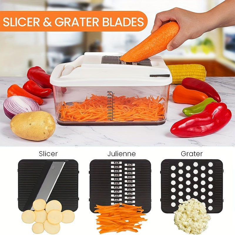 10-in-1 Oversized Vegetable Cutter - Multifunctional Food Chopper with 6 Blades, 4 Spiralizers, and Electronic Recipe Book - Kitchen Healthy Eating