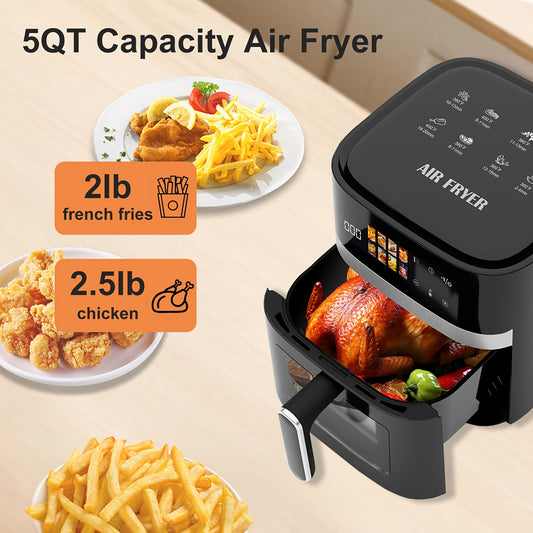 5 Quart Large Capacity Air Fryer Oven Pro - Smart Cooking Programs, Multifunctional Electric Fryer with Touch Control, Stainless Steel Rack Basket