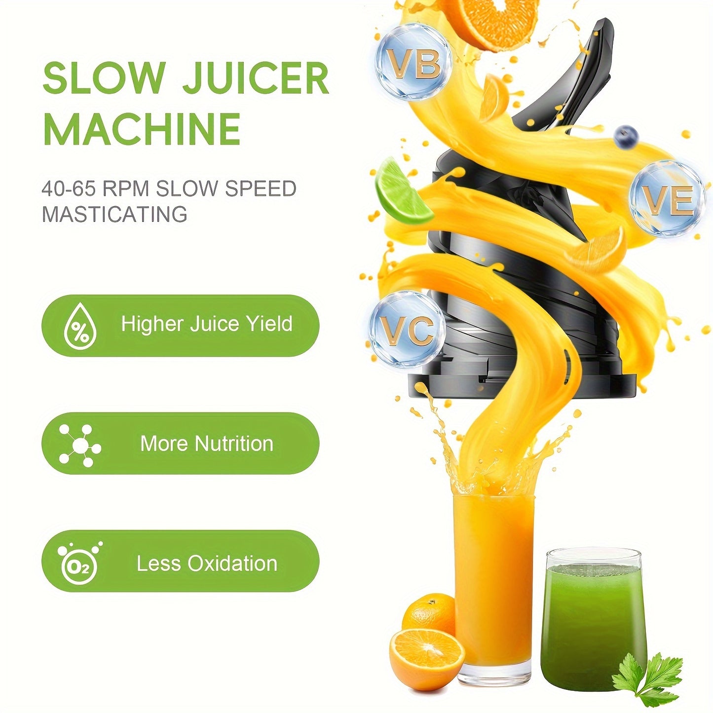 130mm Wide Mouth BioloMix Cold Press Juicer - Efficient Whole Fruit and Vegetable Extraction with High Juice Yield, BPA-Free, Slow Masticating Technology, and Easy Cleaning Design