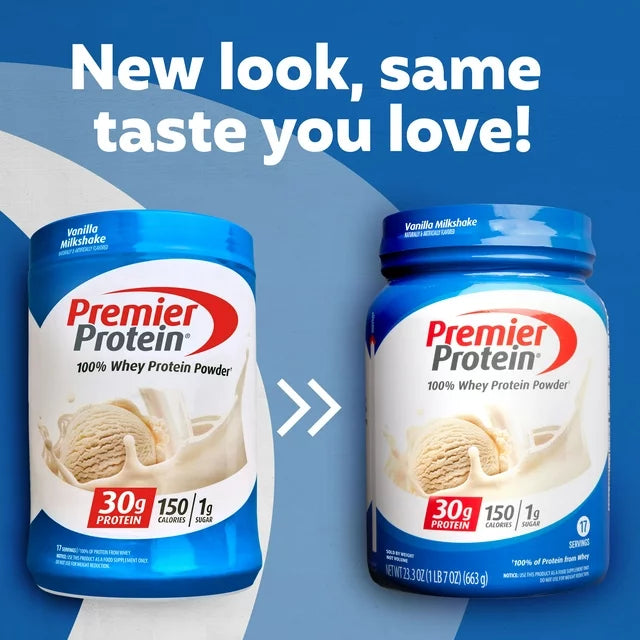 Premier Protein 100% Whey Protein Powder, Vanilla Milkshake, 30g Protein, 23.3 oz, 1.7 lb