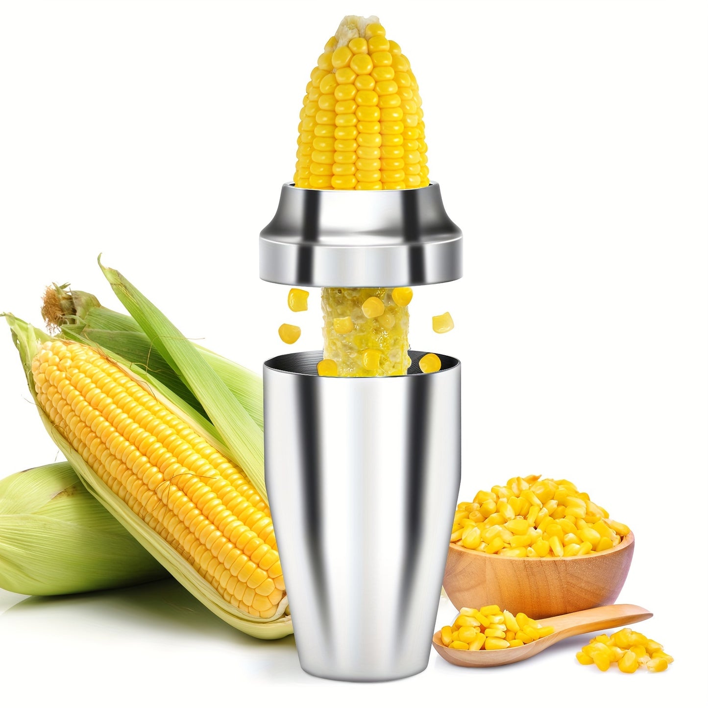 Corn Stripper Pro - 304 Stainless Steel Corn Cutter with Cup, Serrated Sharp Blade, Easy Kernel Remover, and Thresher Stripping Tool for Efficient Home & Kitchen Use