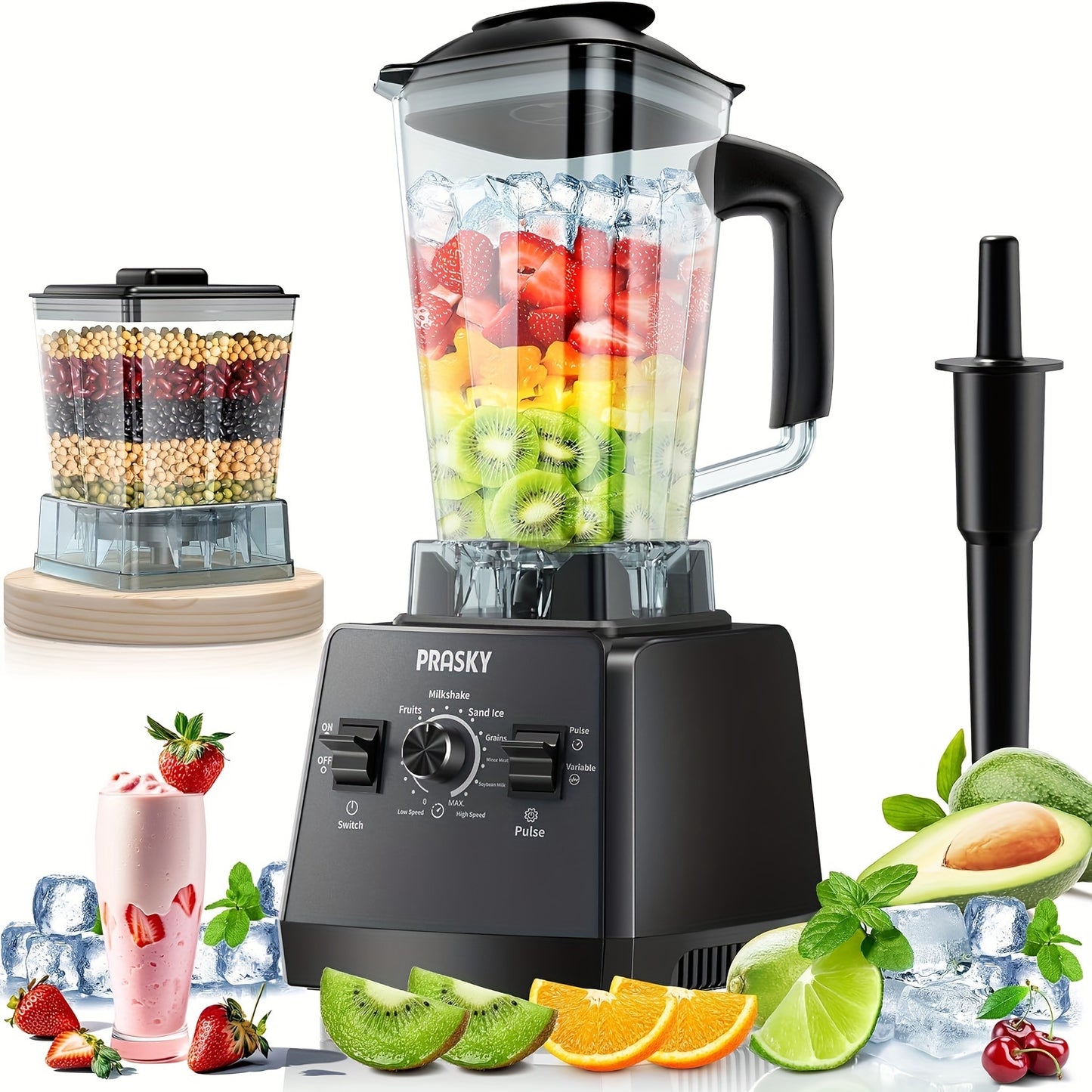 25000RPM Powerful Countertop Blenders - 68oz BPA-Free Smoothie Maker with 2 Containers, Max. 2400W/1000W Blender and Grinder Combo for Ice, Grinding, Juice, Shake