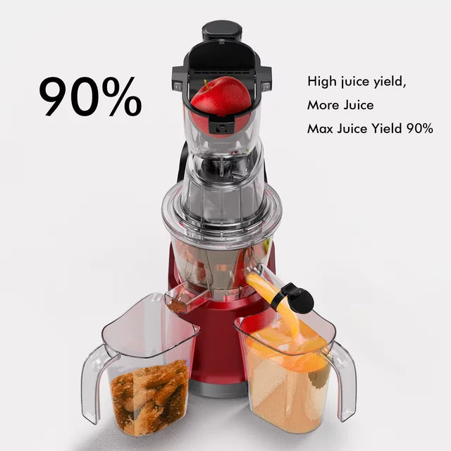 Cold Press Juicer Machines with Big Mouth, Masticating, Juice Extractor Maker Squeezer for Fruits and Vegetables, Easy to Clean, Red