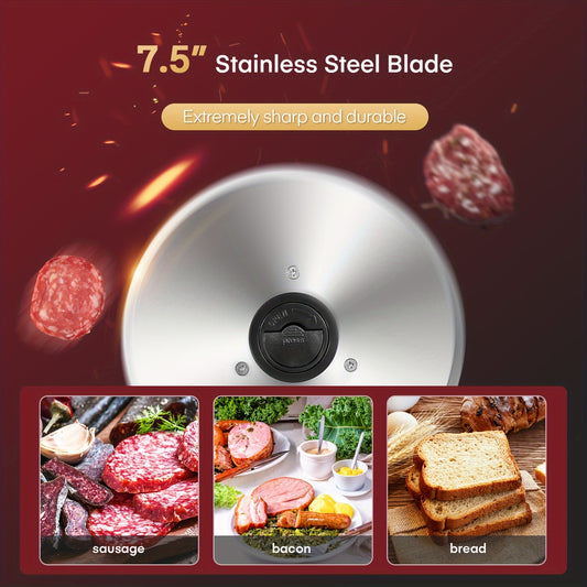 Meat Slicer For Home Use, 200W Electric Deli Food Slicer With Removable Two 7.5" Blades, 0-15 Precise Thickness Knob Cut Deli Food, Meat Ham Bread Fruit