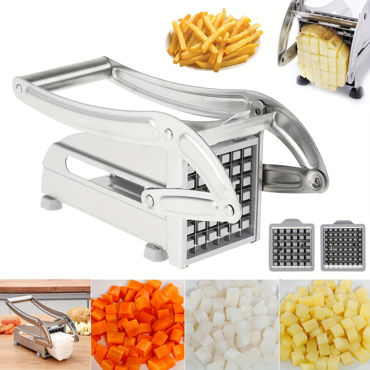 2 Stainless Steel Blades French Fry Cutter Multifunction Vegetable Fruit Chopper With French Fries Chips Maker