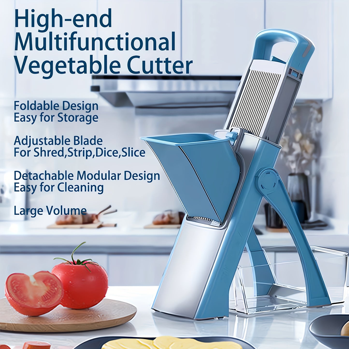 1 Set Multifunctional Vegetable Chopper - Adjustable Blade for Shredding, Slicing, Stripping, and Dicing, Cutter with Container and Onion Mincer Function