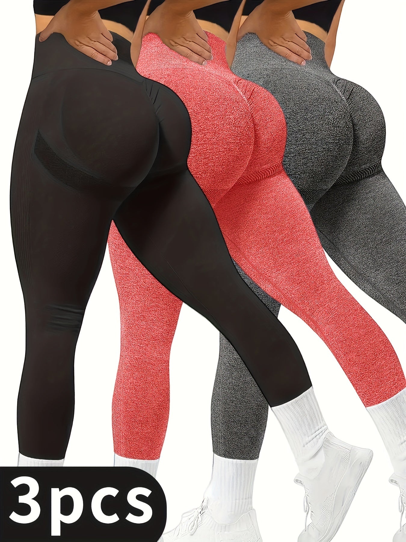 Women's 3-Pack High Waisted Yoga Pants, Solid Color Butt Lifting Breathable Activewear, Perfect For Running & Gym Fitness