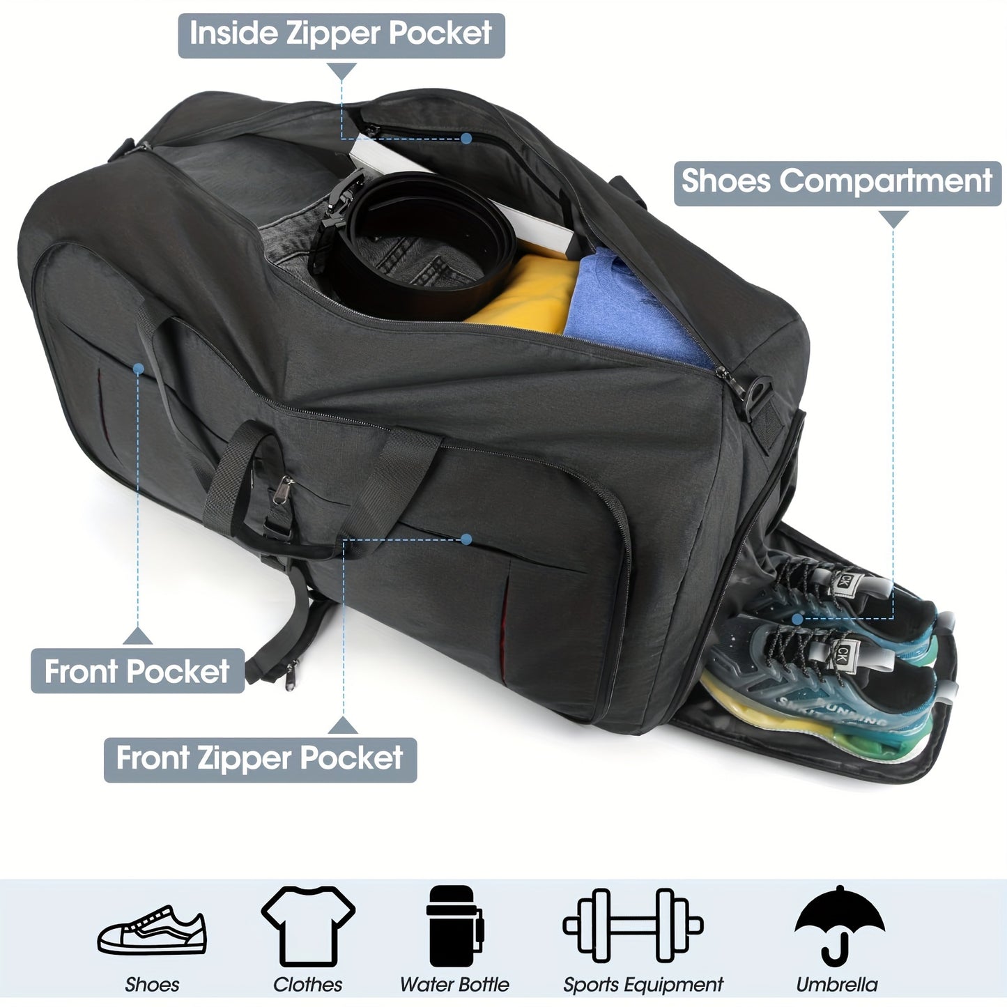 Travel Bag Handbag Men's and Women's Styles Weekend Overnight Bag Fitness Sports Bag Large Capacity Foldable Travel Bag