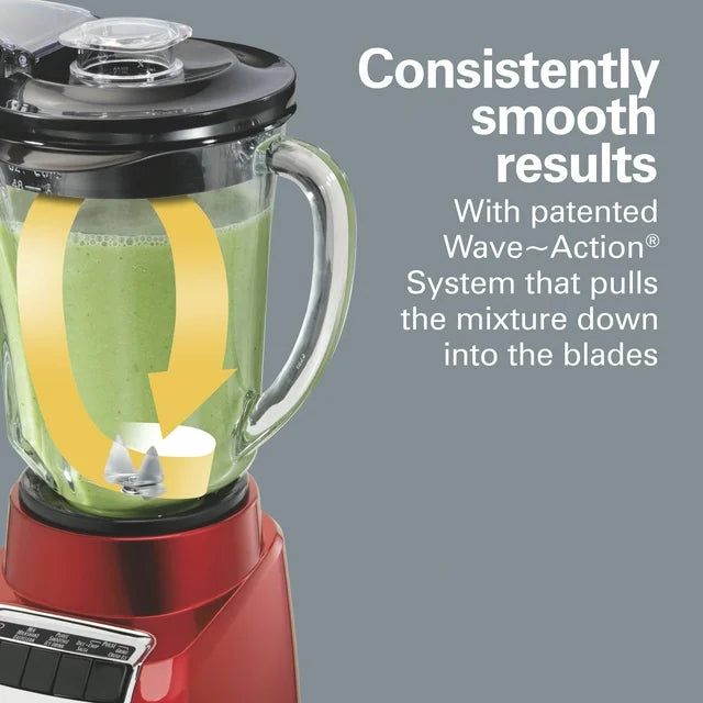 Hamilton Beach Wave Action Blender for Shakes and Smoothies, 48 oz. capacity, Glass Jar, Red