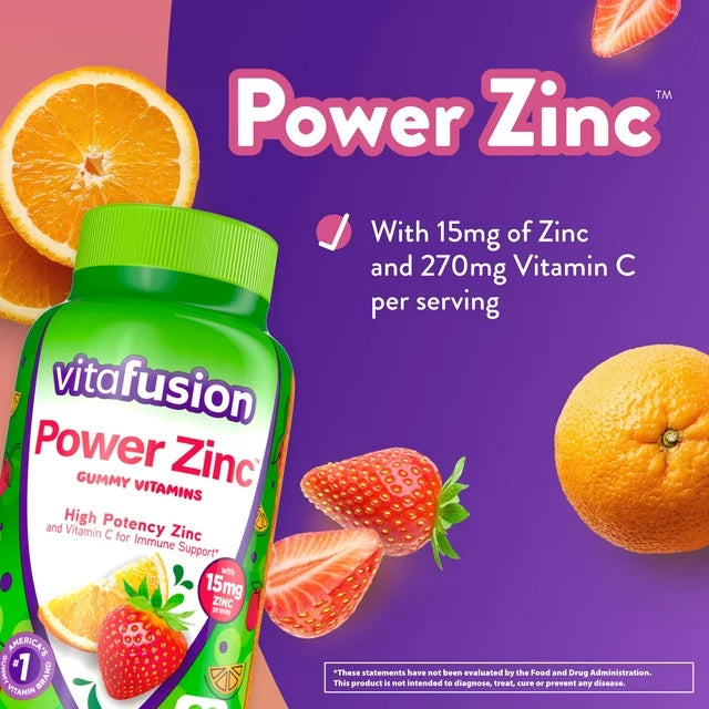 Power Zinc Gummy Vitamins, Strawberry Tangerine Flavored Immune Support