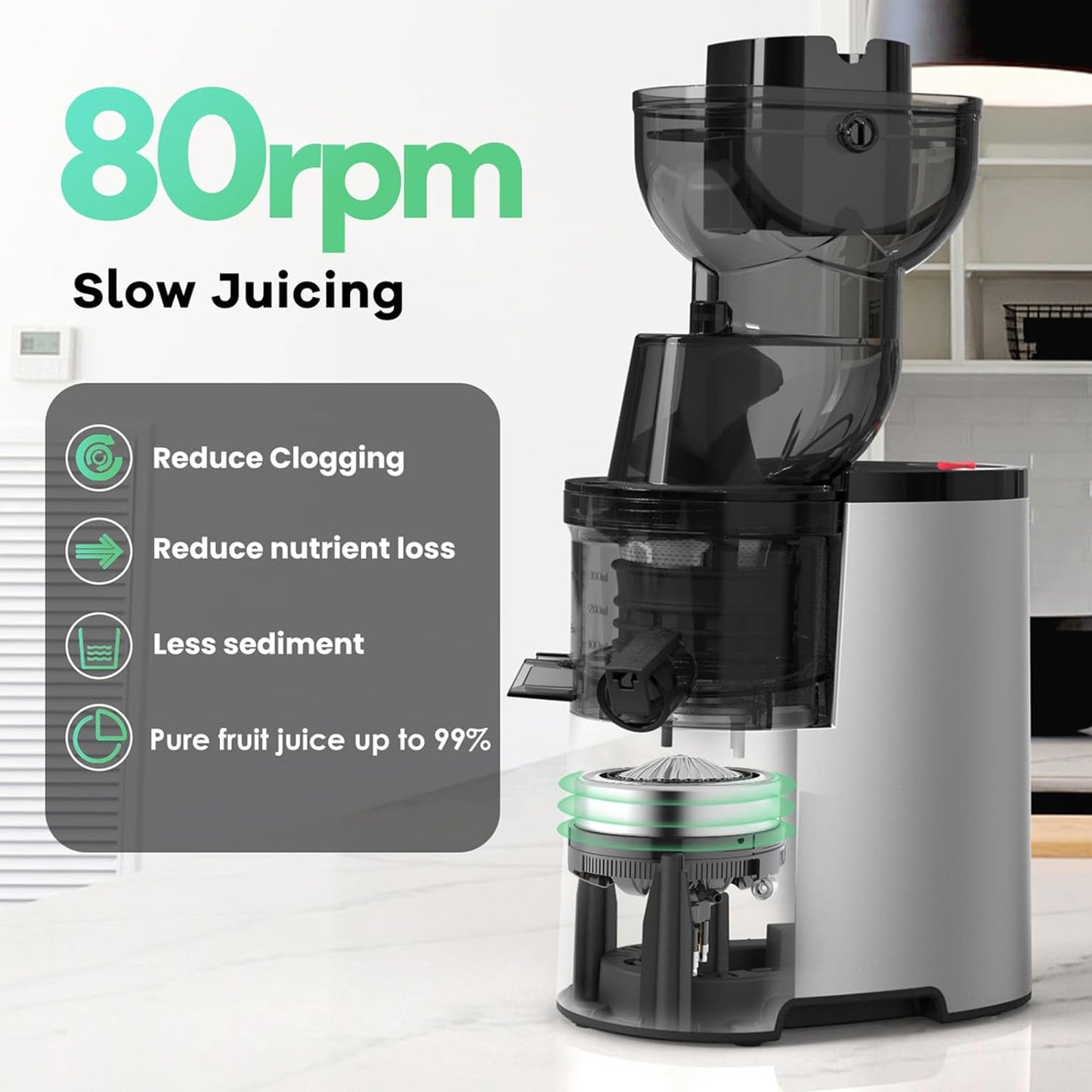 The Best Masticating Juicer Machine, Powerful Slow Cold Press Juicer, Good for Vegetables and Fruits, Easy to Clean