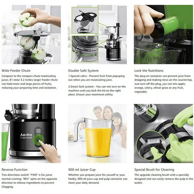 Juicer Machine Cold Press Juicer for Fruits and Vegetables, Juice Extractor, High Juice Yield, Easy to Clean