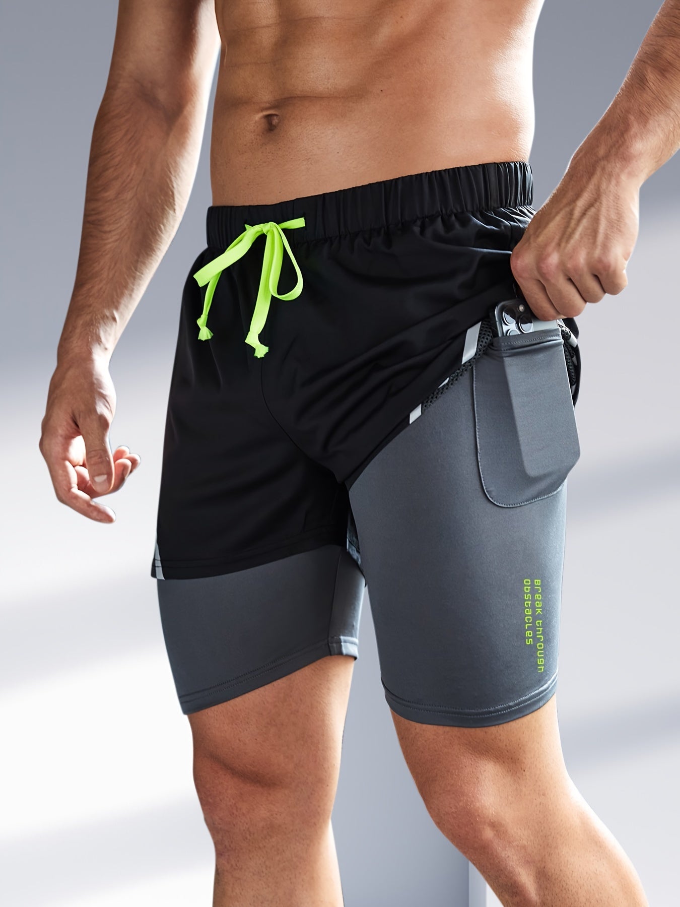 2-in-1 Double Layer Athletic Shorts - Lightweight, Quick-Dry, Slightly Stretchy, Inner Pocket, Breathable, Moisture-Wicking, Comfortable, Versatile