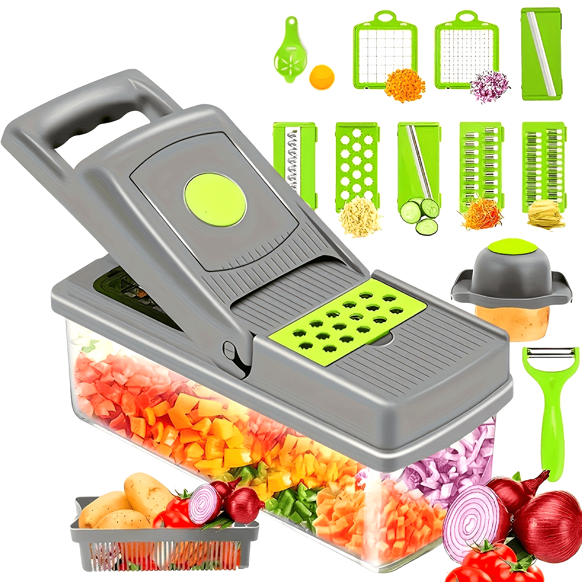 15pcs/set Ultimate Kitchen Companion - Multifunctional Vegetable Chopper, Fruit Slicer, Food Grater, Onion Mincer, Potato Shredder with Blades