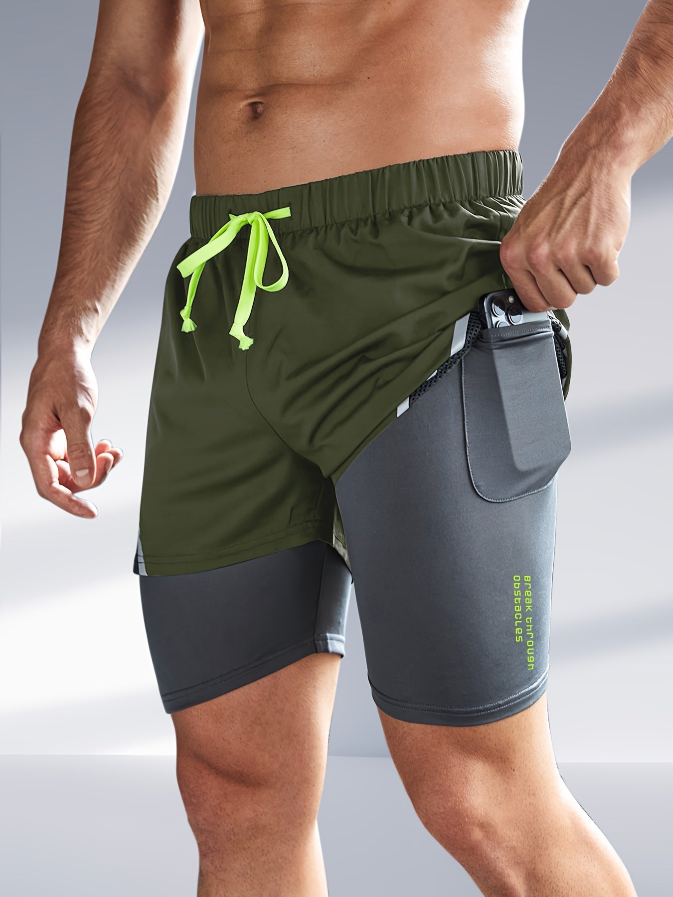 2-in-1 Double Layer Athletic Shorts - Lightweight, Quick-Dry, Slightly Stretchy, Inner Pocket, Breathable, Moisture-Wicking, Comfortable, Versatile