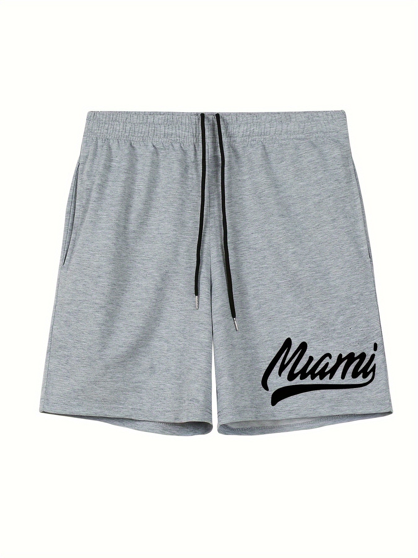 Letter Print Breathable Comfy Shorts, Men's Casual Slightly Stretch Elastic Waist Drawstring Shorts For Summer Basketball Beach Resort