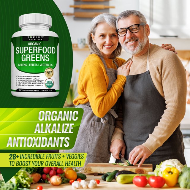 Best Organic Superfood Greens Capsules 1350mg 28 Super Greens Supplement for overall health 60 Tablets