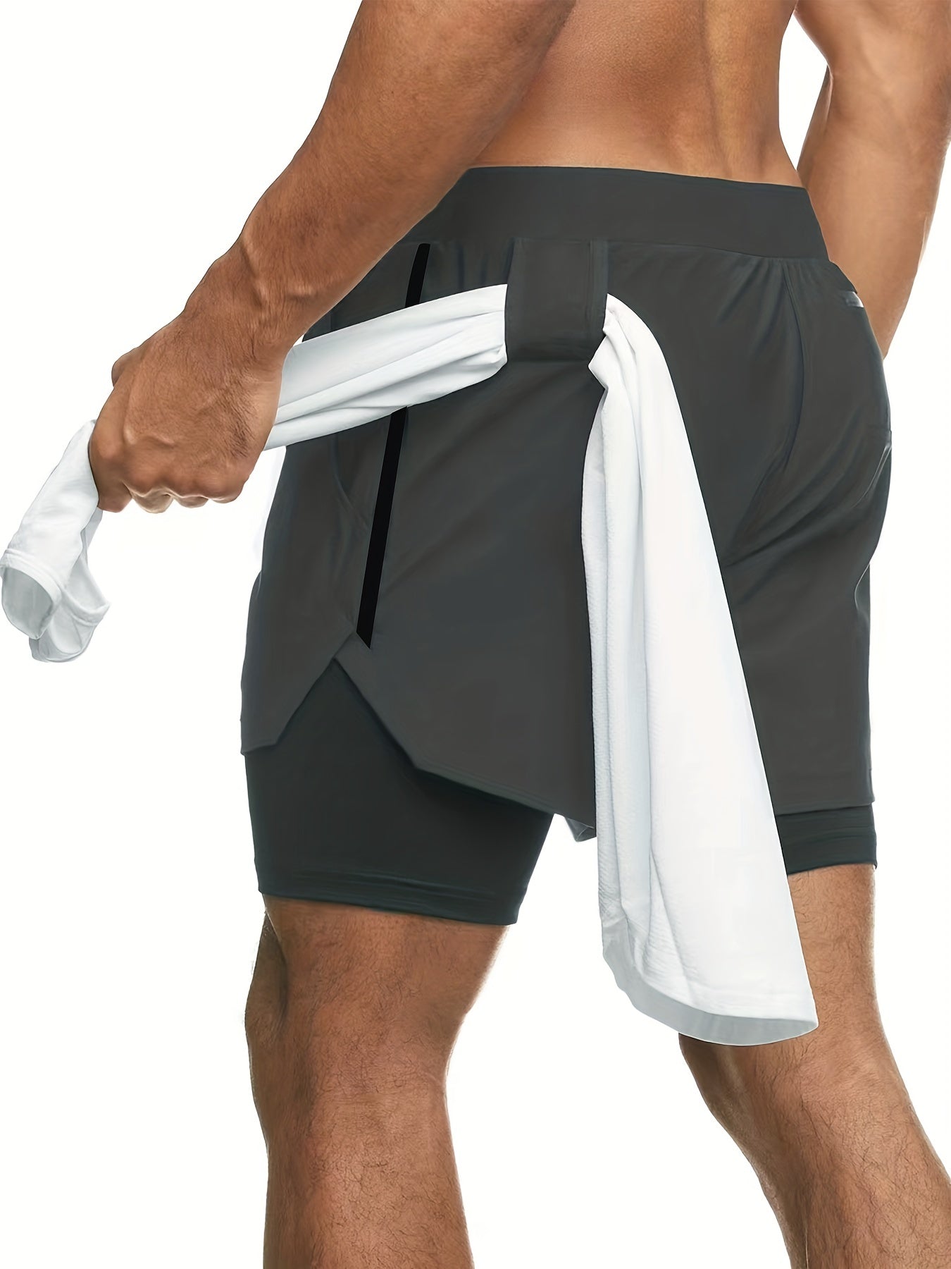 2-in-1 Double Layer High Stretch Sports Shorts with Inner Zipper Pocket - Comfortable, Breathable, Quick-Drying, and Moisture-Wicking Fabric - Ideal for Mens Summer Gym Workout, Training, and Basketball Games