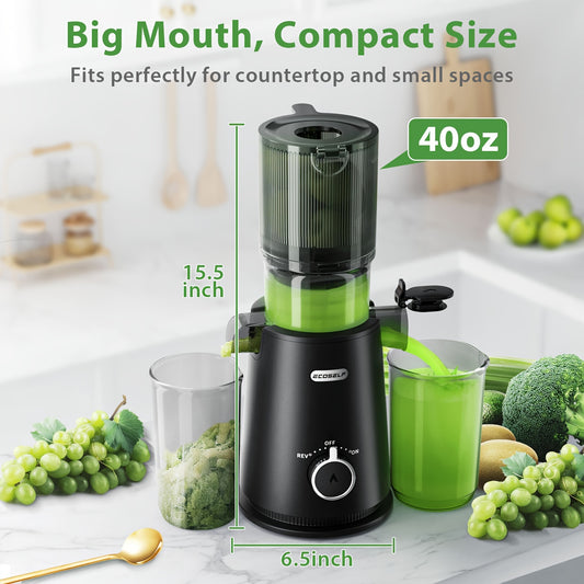 4.35" Wide Mouth Whole Fruit Cold Press Juicer - Slow Masticating Kitchen Appliance for High Juice Yield and Easy Cleaning - Fit Whole Fruits and Vegetables,