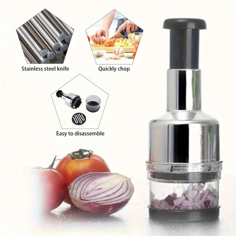 Stainless Steel Manual Garlic Grinder & Vegetable Cutter - Perfect for Chopping Garlic, Onions & More - No Electricity Needed Garlic Slicer