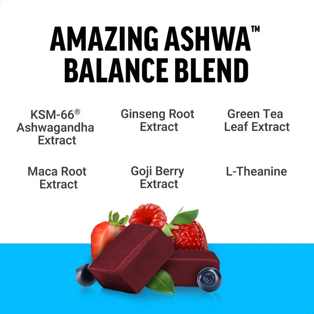 The Amazing Ashwa, Ashwagandha Stress Supplement, Triple Berry, 60 Chews