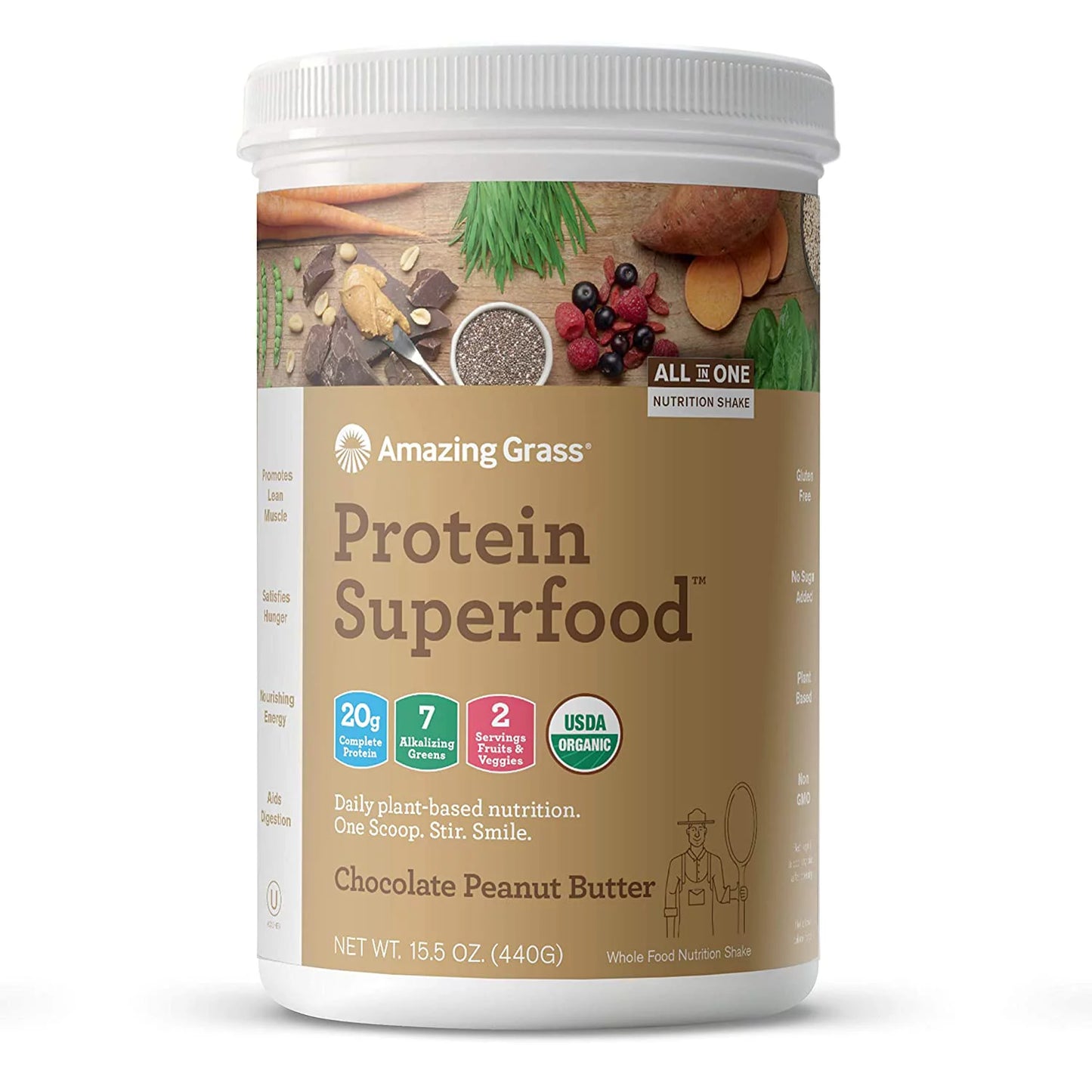 Grass Protein Superfood: Organic Vegan Protein Powder,  Fruits and Veggies, Chocolate Peanut Butter Flavor