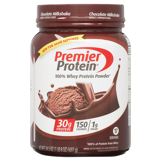 Premier Protein 100% Whey Protein Powder, Chocolate Milkshake, 30g Protein, 24.5 oz, 1.5 lb
