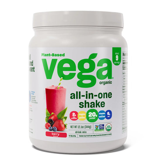 Vega One Organic, the best All-in-One Plant Protein Powder, Berry, 20g Protein, 12.1oz