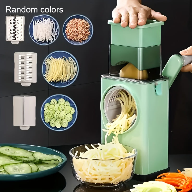 4-In-1 Multifunctional Kitchen Gadget - Rotary Vegetable Slicer, Grater & Chopper With Stainless Steel Blades - Easy Clean, Durable Cheese Shredder For Fruits & Veggies