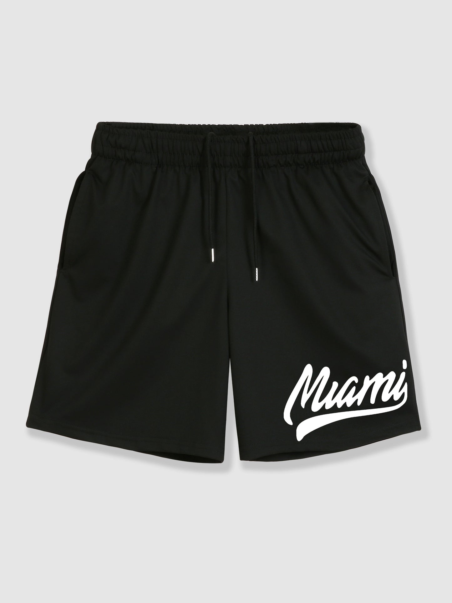 Letter Print Breathable Comfy Shorts, Men's Casual Slightly Stretch Elastic Waist Drawstring Shorts For Summer Basketball Beach Resort