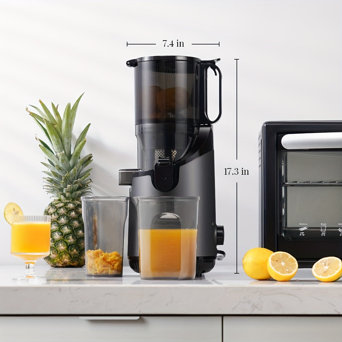 250W GDOR Whole Fruit Cold Press Juicer - Large 5.3" Feed Chute, Easy Cleaning, Slow Juicing for Maximum Nutrition, Gun Grey Color, Compact Design for Home Use