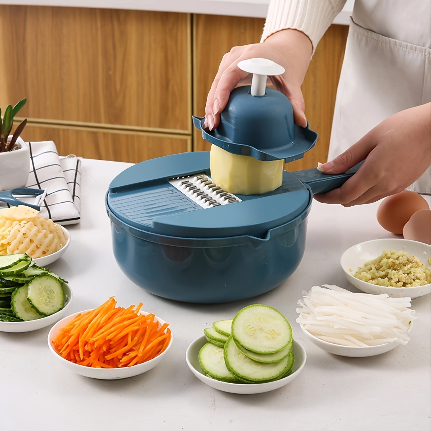 12-in-1 Multi-Functional Vegetable Chopper: Carrots, Potatoes, Radish, Grater, Kitchen Tools, Manual Cut Shred Slicer