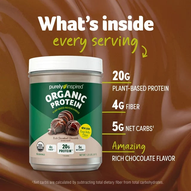 Purely Inspired Organic Plant-Based Protein Powder, Chocolate, 22g Protein, 1.35 lbs, 16 Servings