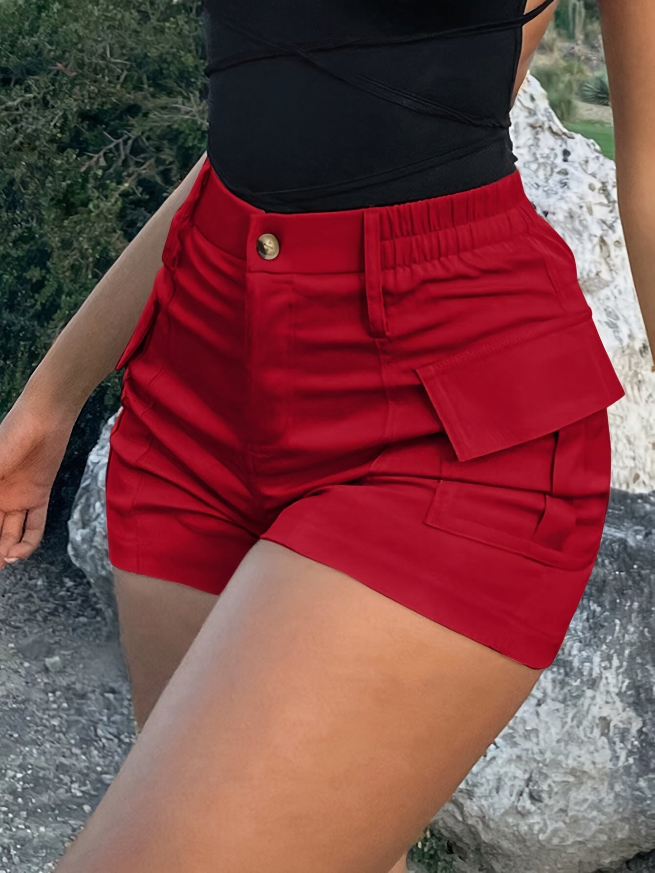 Womens High Waist Cargo Shorts with Flap Pockets - Stylish Vacation Wear for Spring & Summer - Trendy Comfortable Fashion