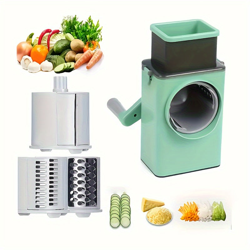 4-In-1 Multifunctional Kitchen Gadget - Rotary Vegetable Slicer, Grater & Chopper With Stainless Steel Blades - Easy Clean, Durable Cheese Shredder For Fruits & Veggies