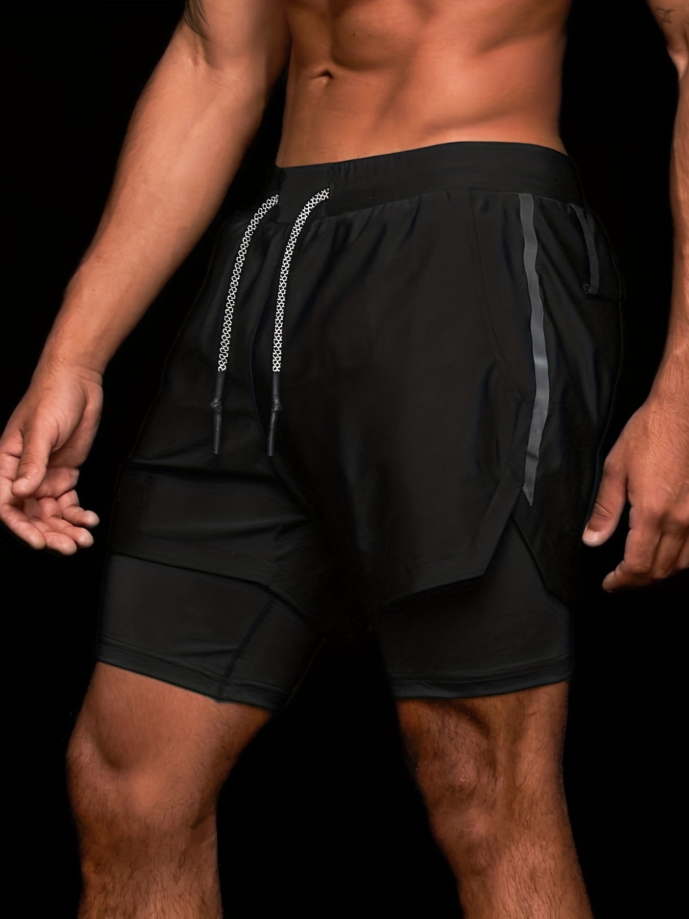 2-in-1 Double Layer High Stretch Sports Shorts with Inner Zipper Pocket - Comfortable, Breathable, Quick-Drying, and Moisture-Wicking Fabric - Ideal for Mens Summer Gym Workout, Training, and Basketball Games