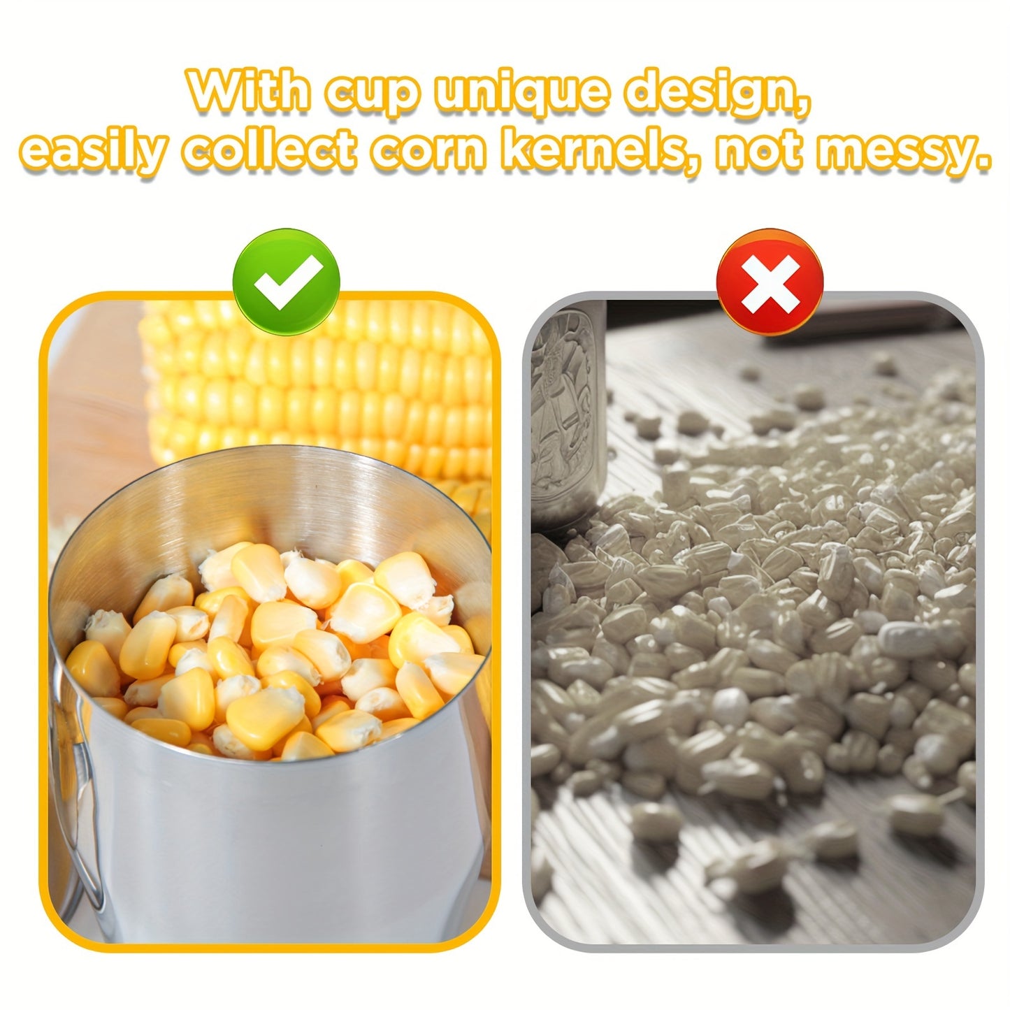 Corn Stripper Pro - 304 Stainless Steel Corn Cutter with Cup, Serrated Sharp Blade, Easy Kernel Remover, and Thresher Stripping Tool for Efficient Home & Kitchen Use